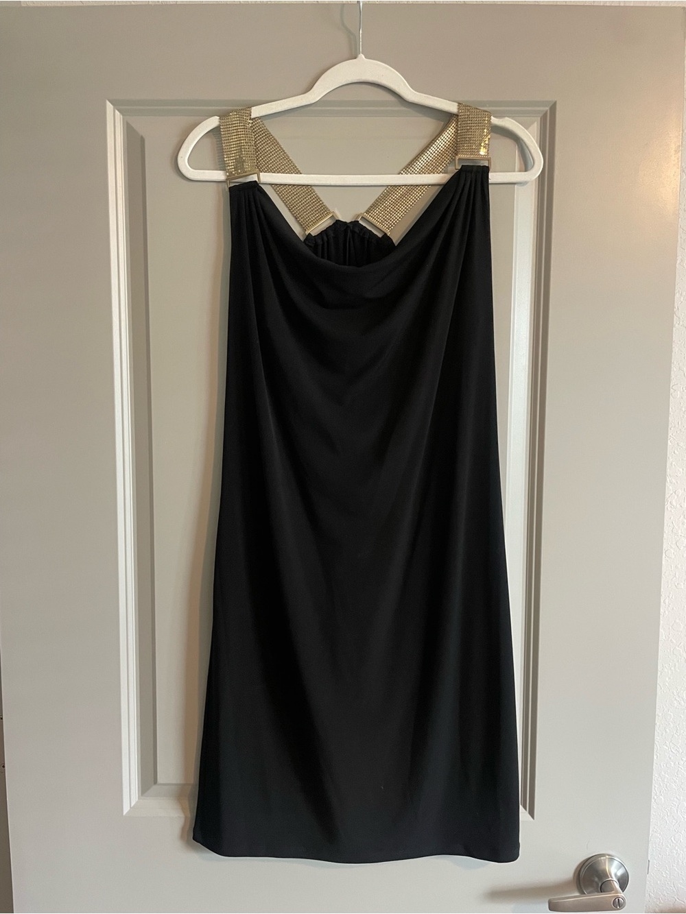 Michael Kors Black Dress with Gold Beaded Straps Size M